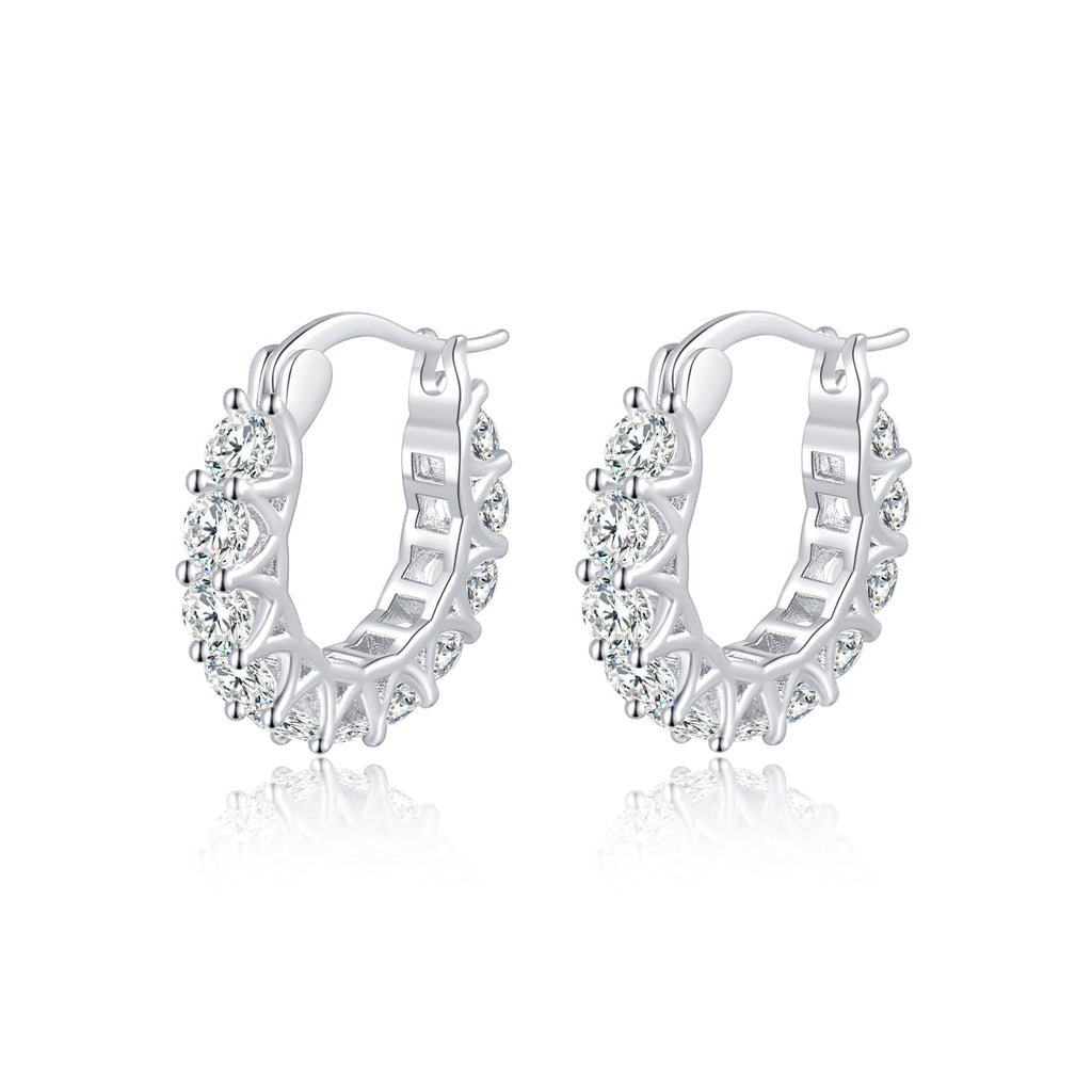 GIRIOIZ Sterling Silver Huggie Hoop Earrings, Simulated High Carbon Diamond (White Gold)