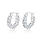 GIRIOIZ Sterling Silver Huggie Hoop Earrings, Simulated High Carbon Diamond (White Gold)