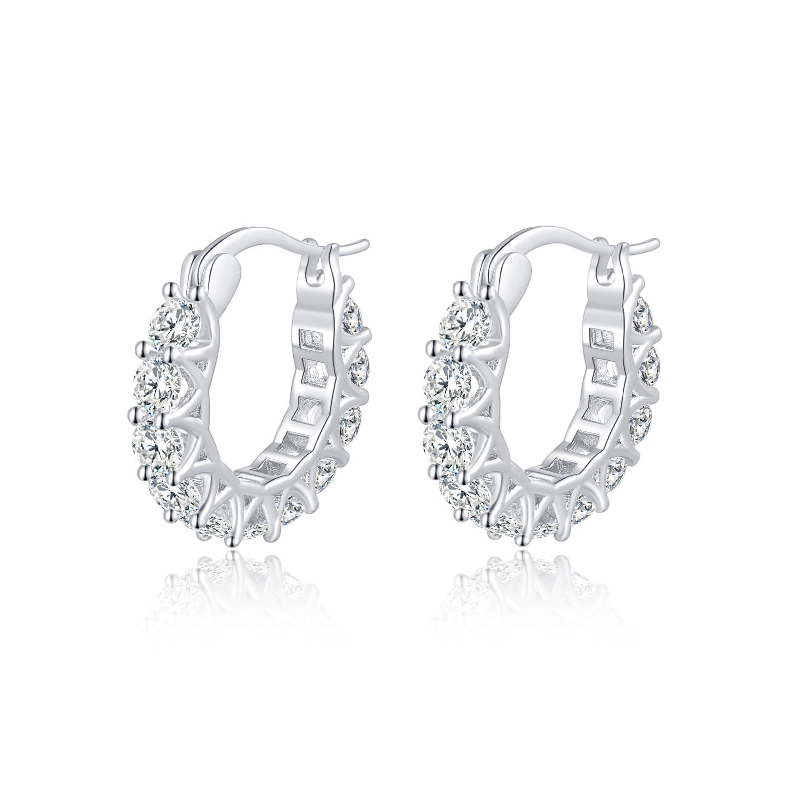 GIRIOIZ Sterling Silver Huggie Hoop Earrings, Simulated High Carbon Diamond (White Gold)