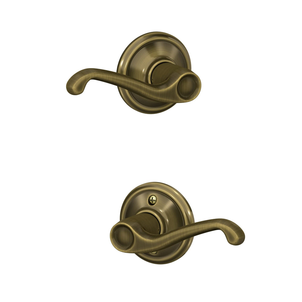 Schlage F10 FLA 609 Flair Door Lever, Hall & Closet Passage Lock, Antique Brass