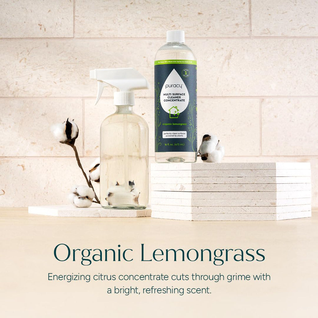Puracy Multi-Surface Cleaner Concentrate - Plant-Powered All Purpose Cleaner - Surface Cleaner Solution As Seen on TikTok (Organic Lemongrass, 16 fl oz, 1 Pack)