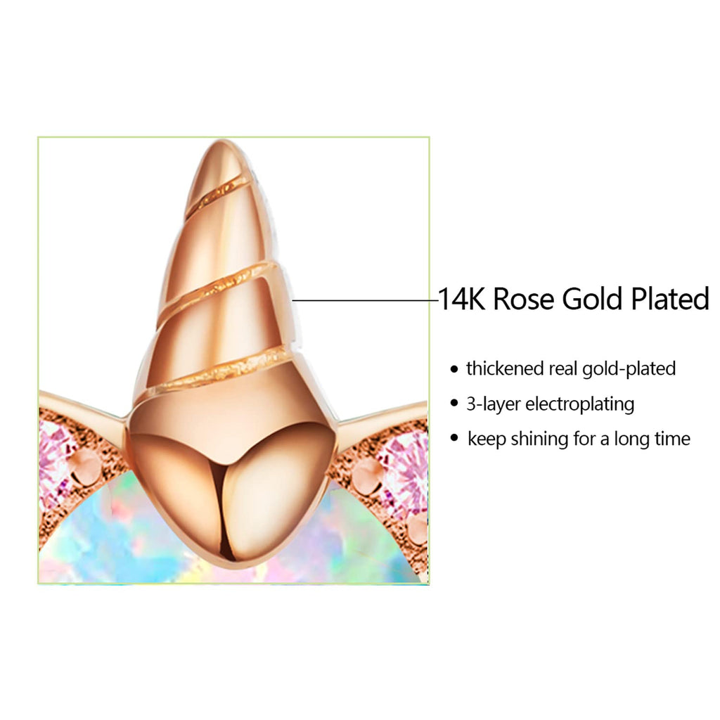 Rose Gold Plated Unicorn Earrings, 14K Hypoallergenic Earrings for Kids ARSKRO S925 Sterling Silver Post Cute Tiny Small Fire Opal Stud Jewelry Gifts for Little Teen Girl Sensitive Ears