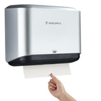 Trifold Hand Towel Dispenser for Bathroom - C Fold Paper Towel Dispenser Wall Mount with No-Hole Adhesive Installation, Compact 200 Sheets Large Capacity for Home, Apartment & RV