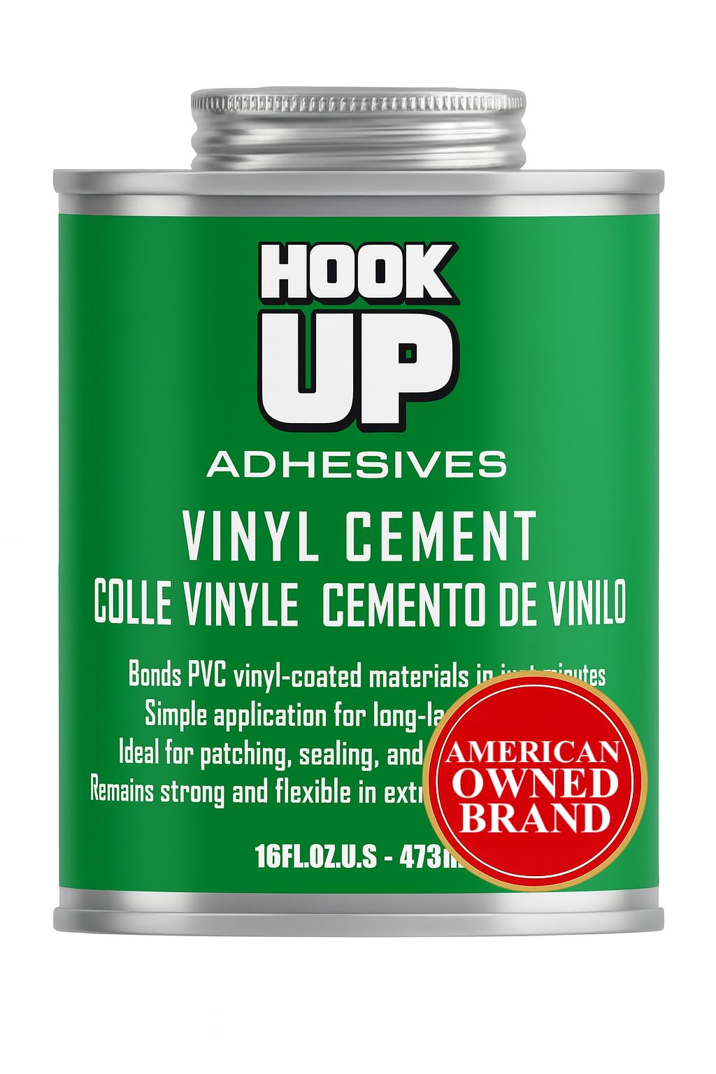 HOOK UP Vinyl Cement – Waterproof Pool Liner Repair Glue for Vinyl & PVC, Fast-Drying Flexible Contact Cement for Inflatables, Air Mattresses, Boats, Tarps, Hot Tubs & Pool Patch Repairs (16 oz)