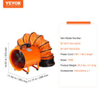 VEVOR Air Mover Blower Fan 10 Inch, 1893CFM 380W with 16.4ft Flexible Duct, Industrial Portable Ventilator Blower/Exhaust, Orange