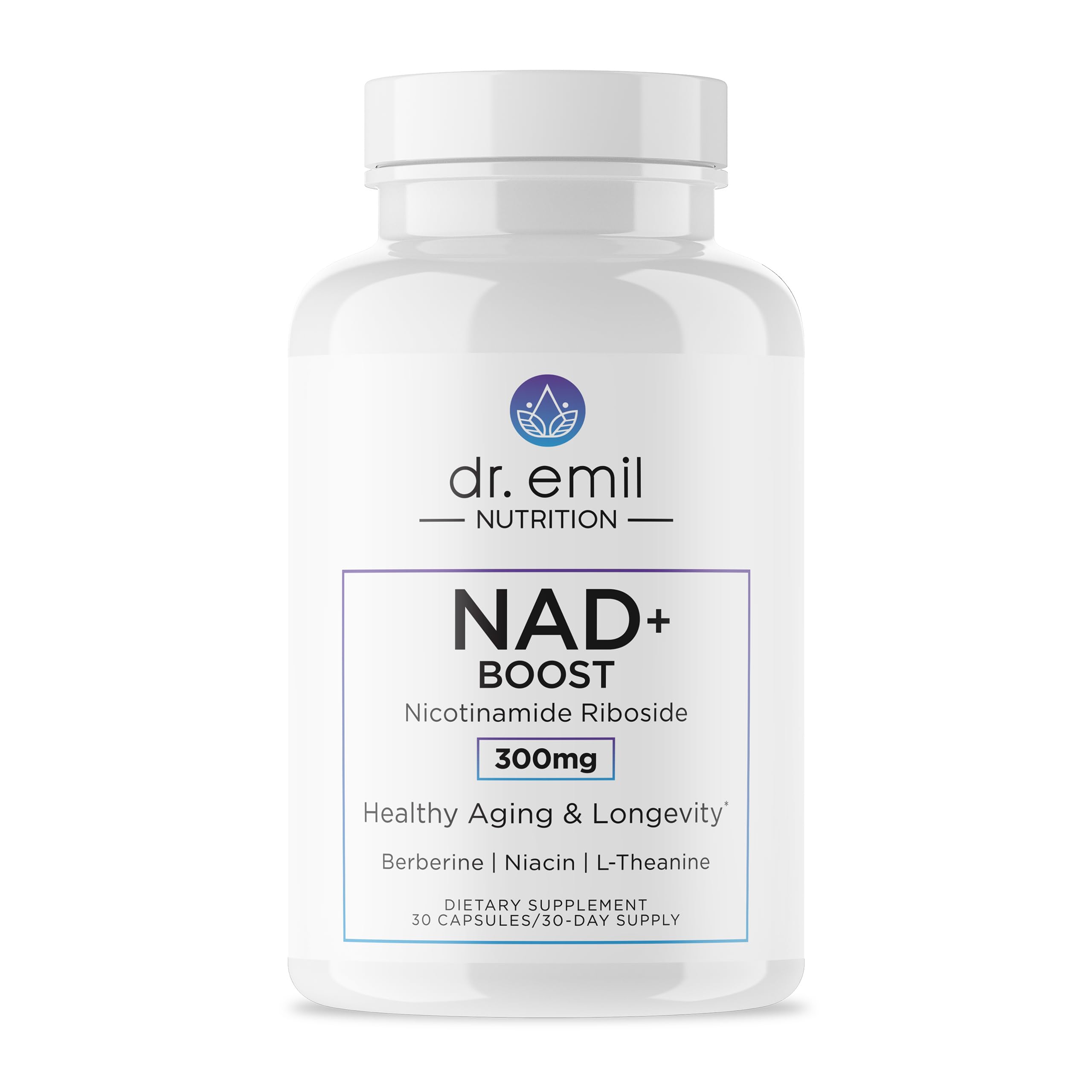 DR. EMIL NUTRITION NAD+ Boost - Nicotinamide Riboside Supplement - Supports Cellular Energy, Longevity & Healthy Aging - Non-GMO - with Berberine, L-Theanine & Niacin - 30-Day Supply
