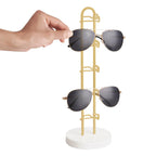 Mkono Sunglasses Organizer Glasses Holder Stand Sunglass Storage Eyeglasses Rack Metal Frame with Wood Base for 5 Pairs of Eyewear Display for Table Desk Countertop Dresser Bedroom, Set of 2, Gold
