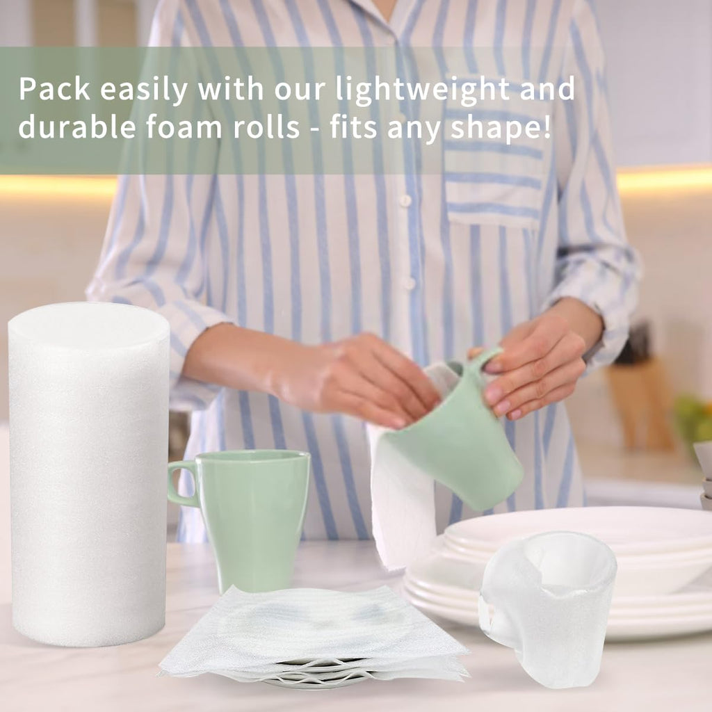 Parts3A Moving Supplies, Foam Wrap Roll 16" Wide x 160' Length, For Protecting Fragile Articles,Furniture,Transportation Packing,Stuffing of Carton,with 60 Fragile Stickers (16"160')