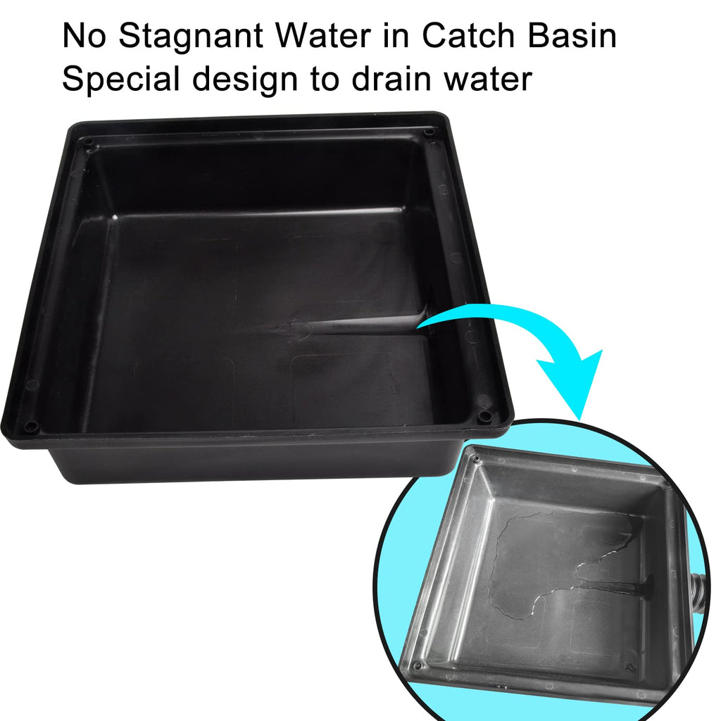 Prestantious Catch Basin Gutter Downspout Extensions, 12"×12" Low Profile Catch Basin Downspout Extender with 2" ID Flexible Pipe, No Deep Dig Needed, Rainwater Diverter, Pipe Stretched Length 8.2ft