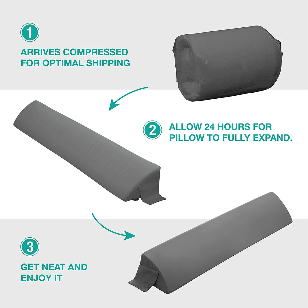 Vekkia Queen Bed Wedge Pillow for Headboard Gap, 0–6" Gap Filler with Side Pockets & Washable Cover, Gray 60"x10"x6"