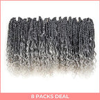 ToyoTress Boho Box Braids Crochet Hair - 16 Inch 8 Packs Ombre Gray Box Braids Crochet Hair Curly End Crochet Braids, Shouler Length Pre-looped Synthetic Braidsing Hair (16 Inch, T-Gray-8P)