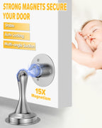 Door Stoppers Magnetic Door Catch - 2 Pack Stainless Steel Heavy Duty Door Holder Stops for Bottom Top of Door - Wall Floor Mounting No Drill 3M Adhesive & Screws Strong Magnet Keep Door Open(Silver)