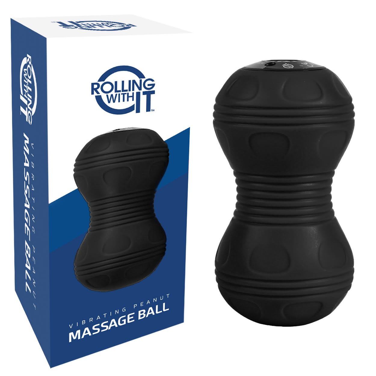 Rolling With It Vibrating Peanut Massage Ball - Deep Tissue Trigger Point Therapy, Myofascial Release - Handheld, Cordless - 4 Intensity Levels - Dual Lacrosse Ball Vibration Massager (Black)