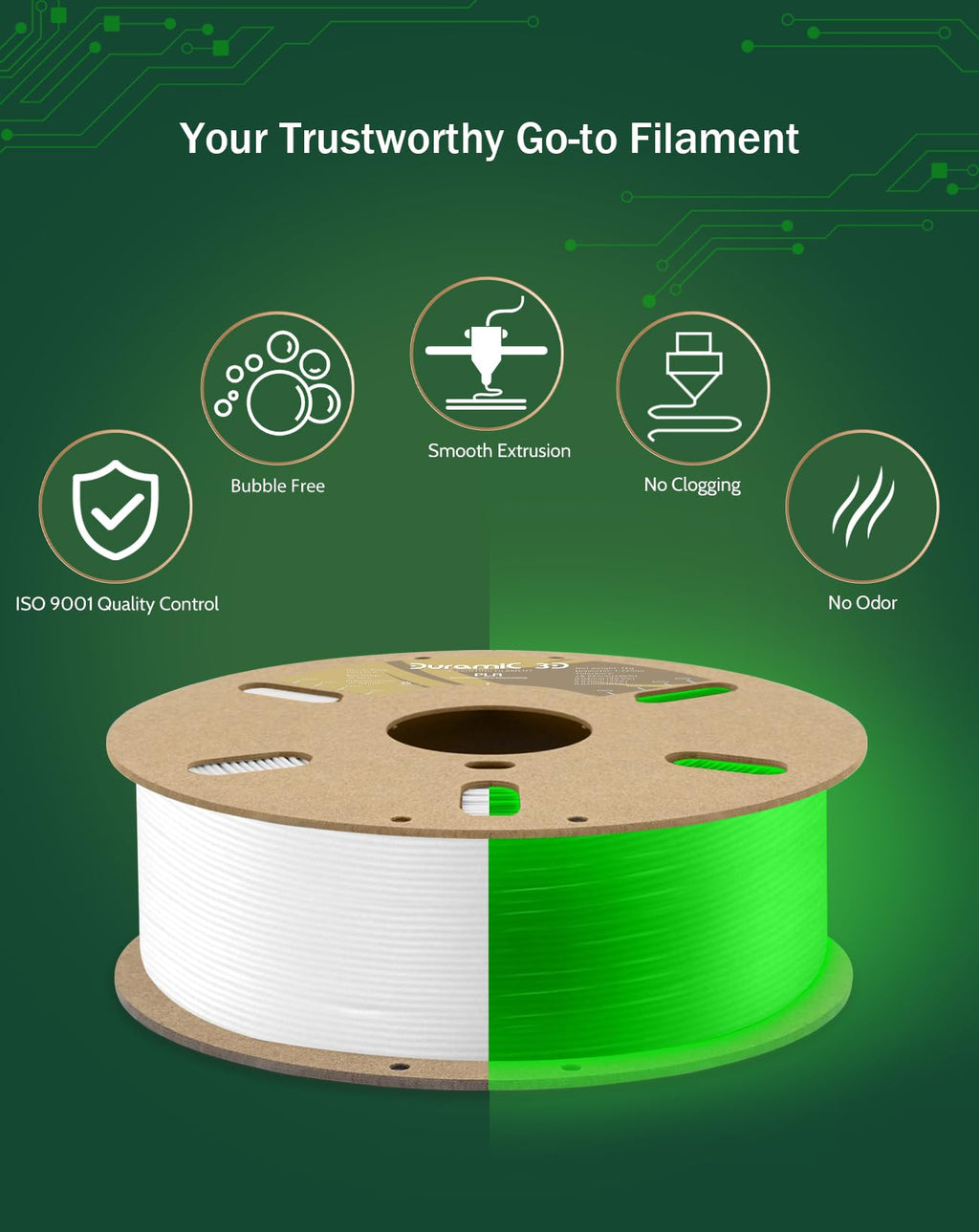 DURAMIC 3D PLA Glow in the Dark Filament Neatly 1.75mm 1Kg Glow Green
