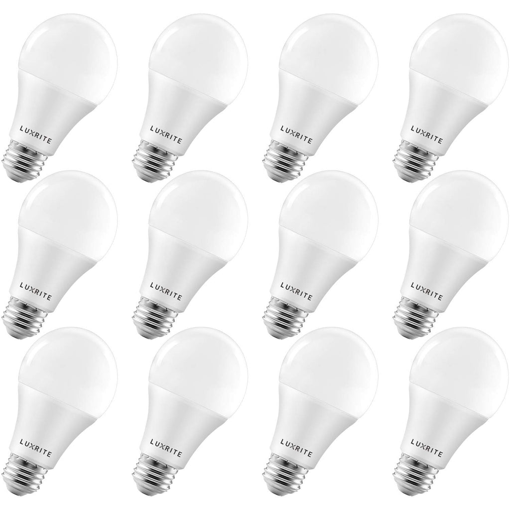 LUXRITE A19 LED Light Bulbs 100 Watt Equivalent Dimmable, 4000K Cool White, 1600 Lumens, Enclosed Fixture Rated, Standard LED Bulbs 15W, Energy Star, E26 Medium Base - Indoor and Outdoor (12 Pack)