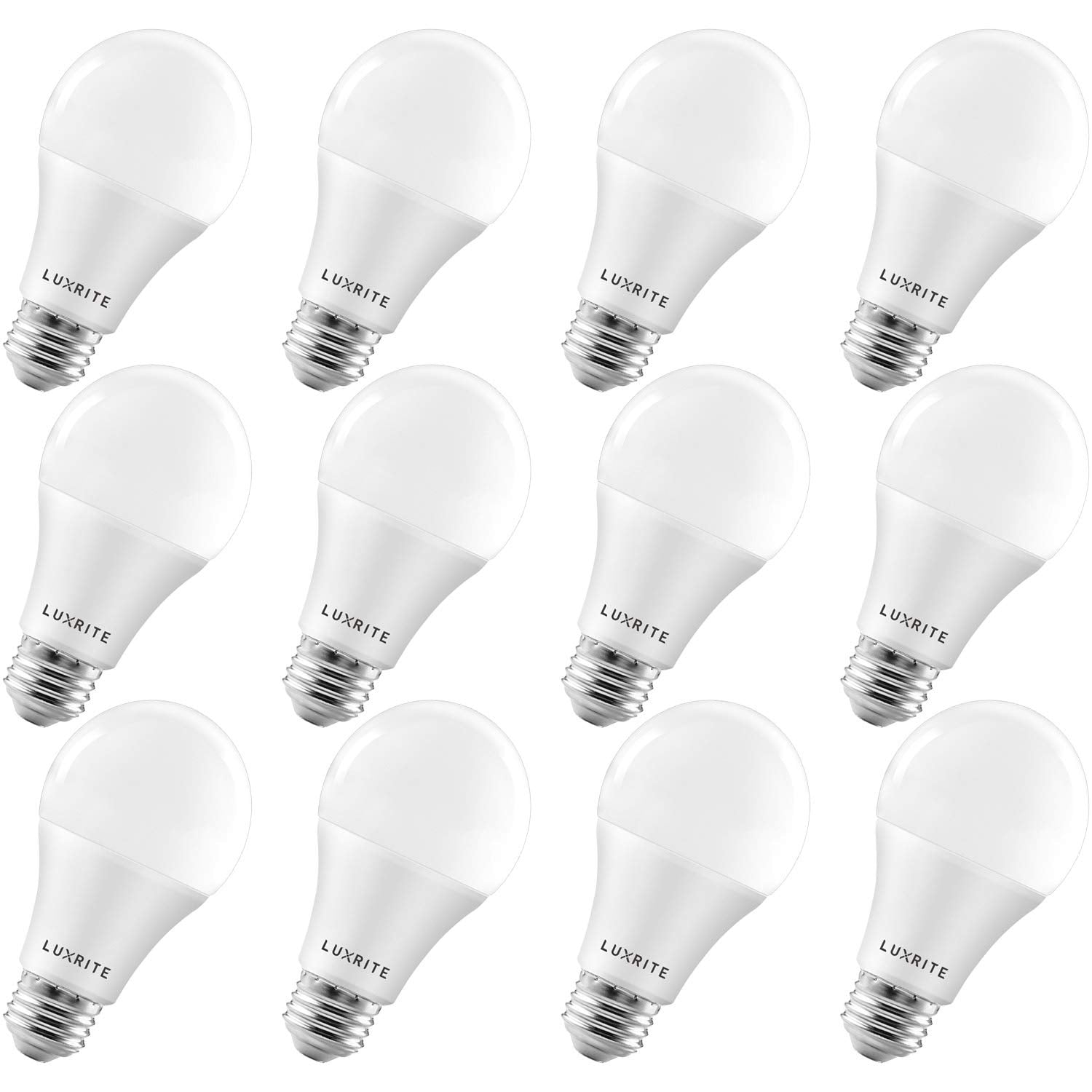 LUXRITE A19 LED Light Bulbs 100 Watt Equivalent Dimmable, 4000K Cool White, 1600 Lumens, Enclosed Fixture Rated, Standard LED Bulbs 15W, Energy Star, E26 Medium Base - Indoor and Outdoor (12 Pack)