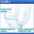 LivDry Incontinence Pads for Women and Men, Long Length Insert, Extra Absorbency with Odor Control (30 Count)