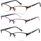HOTJOJO 3 Pack Reading Glasses for Women Blue Light Blocking, Metal Oval Half Frame Womens Readers Glass with Spring Hinge, Anti Blue Ray Reduce Eye Strain Glare Headache(175 Magnification Strength)