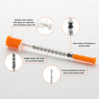 JIBENGAO Syringes 29Ga 0.5cc 1/2"(12.7mm)-Pack of 50