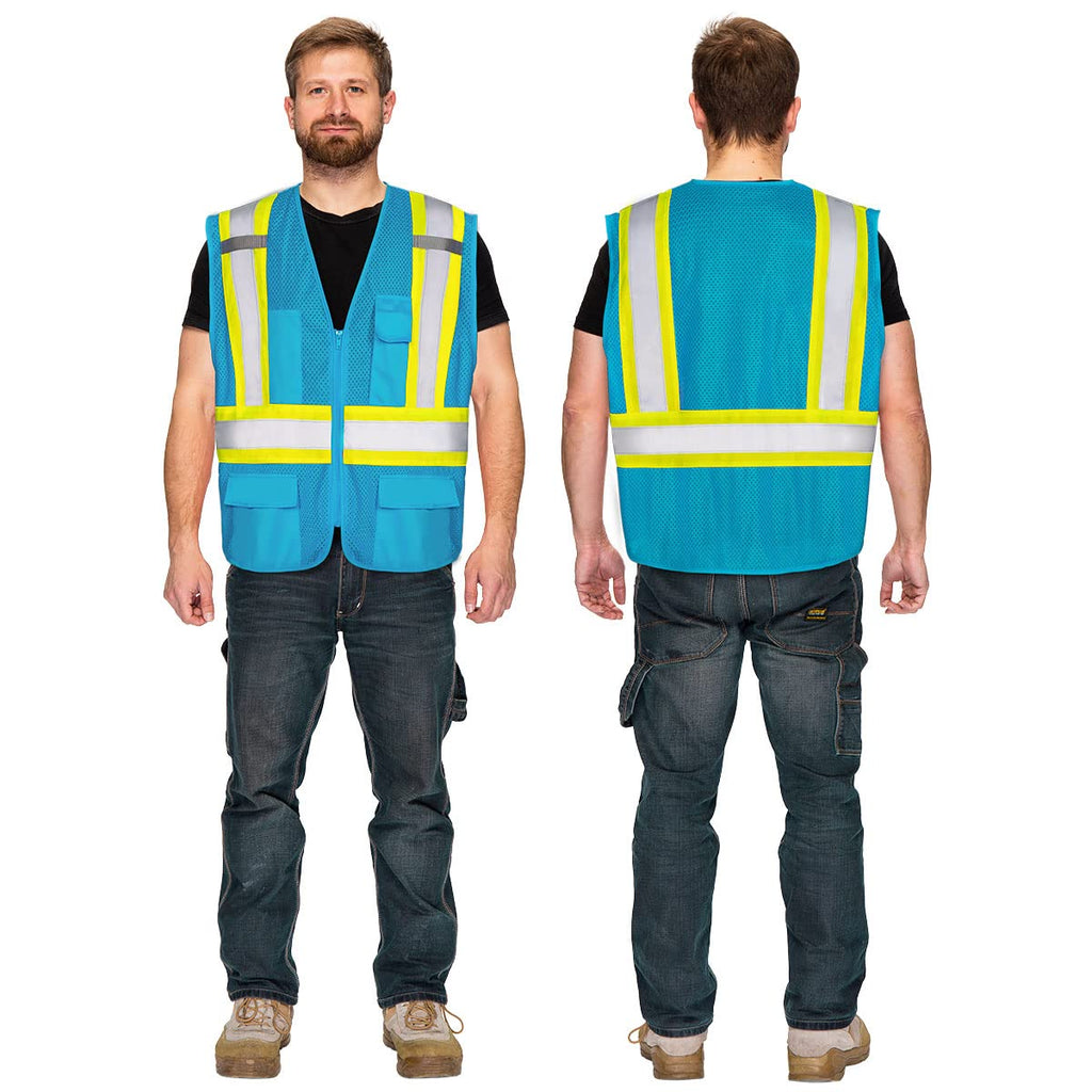 KAYGO Safety Vest with Pockets - High Visibility Reflective Vest ANSI Class 2 Construction Vest (Type R, Not FR) KG0100 (2XL, Sky Blue, 1 Pcs)