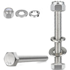 BNUOK (12 Sets) 1/4-20 x 4 Hex Head Screw Bolt,Lock Nuts,Flat & Lock Washers Kits,304 Stainless Steel 18-8,Fully Threaded