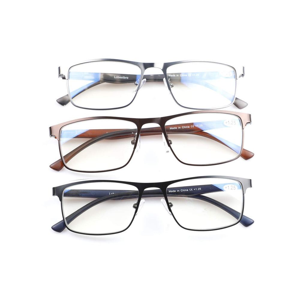 Lcbestbro 3 Pack Business Blue light Blocking Reading Glasses for Men, 0.5 Metal Readers