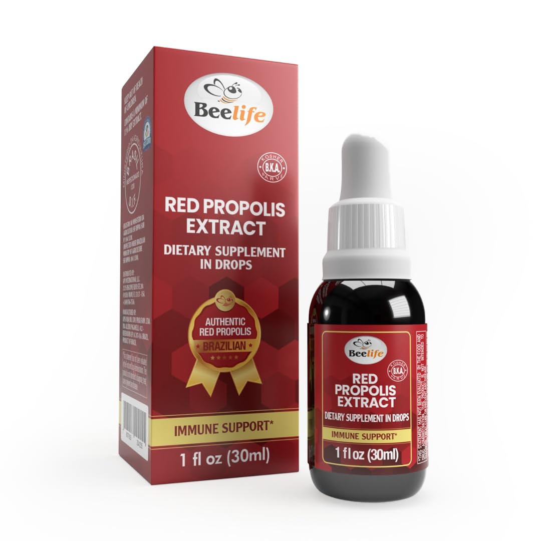 Beelife Red Bee Propolis Extract,100% Pure Extract Bee Propolis Tincture, High Artepillin-C Levels - Natural Immune Support- from Brazil, Certified ISO 22000, Kosher (30ml/ 1Fl.Oz)