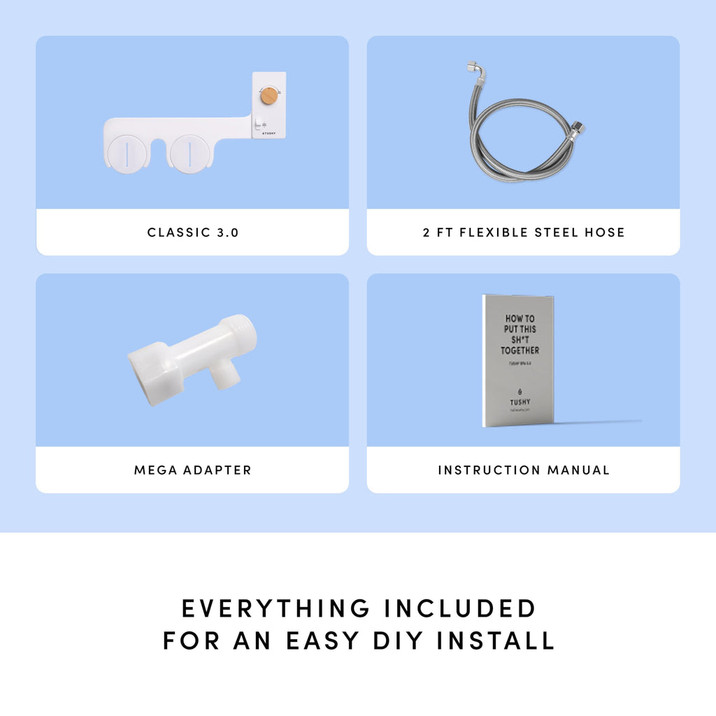 TUSHY Classic 3.0 Bidet Toilet Seat Attachment - a Non-Electric Self Cleaning Water Sprayer with Adjustable Water Pressure Nozzle, Angle Control & Easy Home Installation (White/Matte Black)