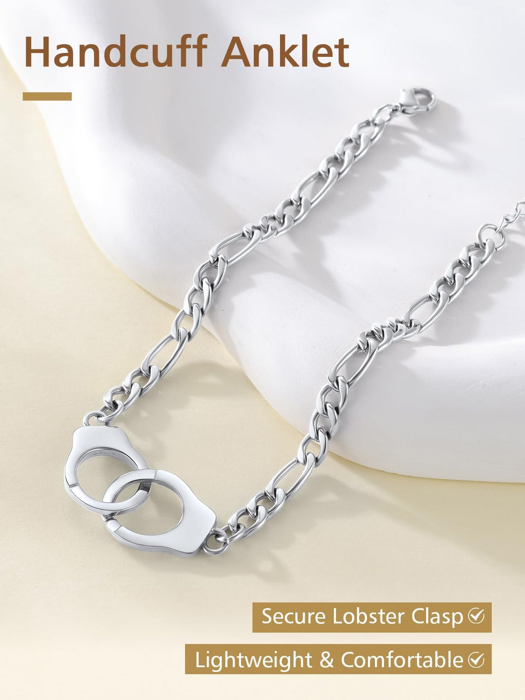 FindChic Handcuff Ankle Bracelets for Women Partners in Crime Stainless Steel Gothic Punk Jewelry 8.5'' Adjustable Ankle Chain Foot Link Infinity Anklets