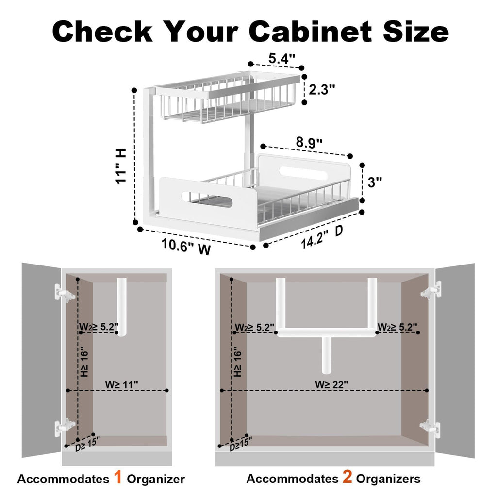 REALINN Under Sink Organizer, L-Shaped 2 Tier Pull Out Cabinet Organizer
