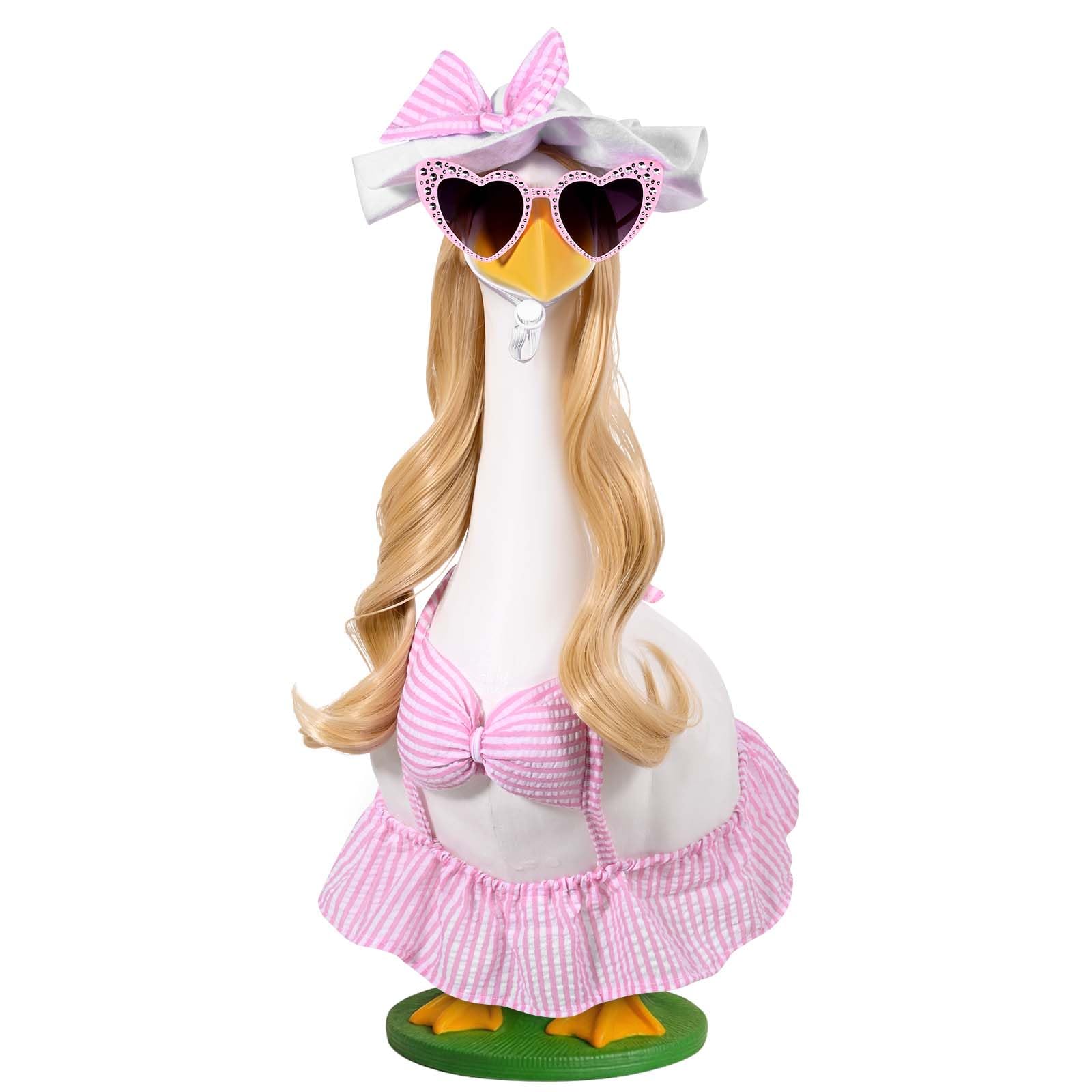 JcHrmers Bikini Goose Outfit Summer Porch Goose Outfits Hawaiian Lawn Goose Clothes Fits 23" Cement Plastic Goose Statue for Summer Outdoor Garden Yard Patio Art Decor