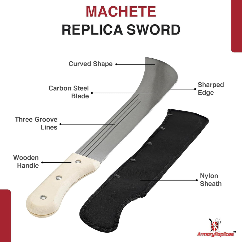 Armory Replicas Caribbean Panga Full Tang Machete - Outdoor Camping Sickle Knife - 21.5 inch