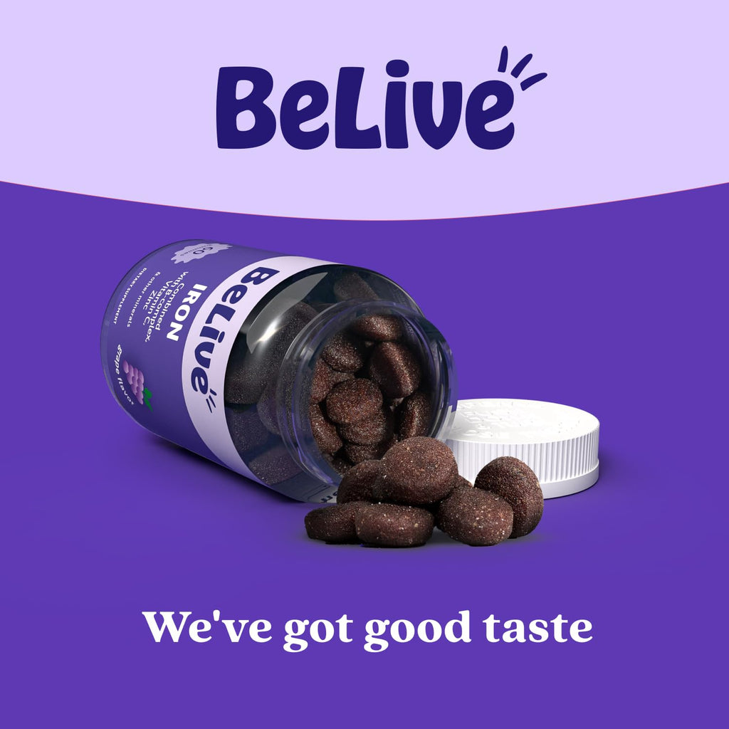 BeLive Iron Gummies - Multivitamin Iron Supplement with Vitamin C, A, B & Zinc, Supports Blood Oxygen, Vegan Supplements for Women, Men & Kids for Growth and Development - Grape Flavor | 3-Pack