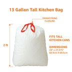 Amazon Basics Tall Kitchen Drawstring Trash Bags, Sturdy and Tear Resistant, 13 Gallon, Unscented, 120 Count