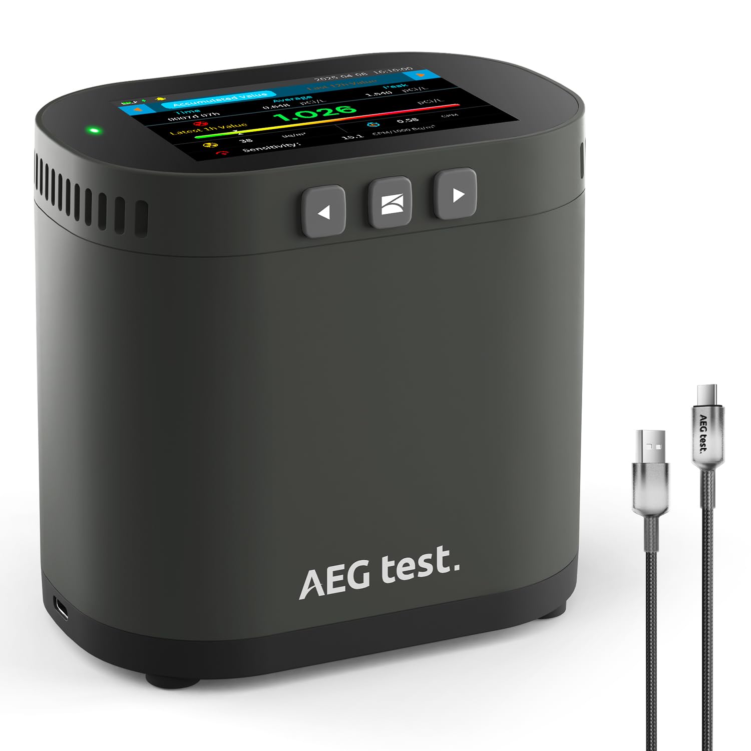 AEGTEST HOUND-3786 Radon Detector for Home, 10-Min Update, 3.5" Large Display, Long-Term Radon Monitoring with Data Charts, PDF Export, Audible & Visual Alarm, pCi/L & Bq/m³ -Black