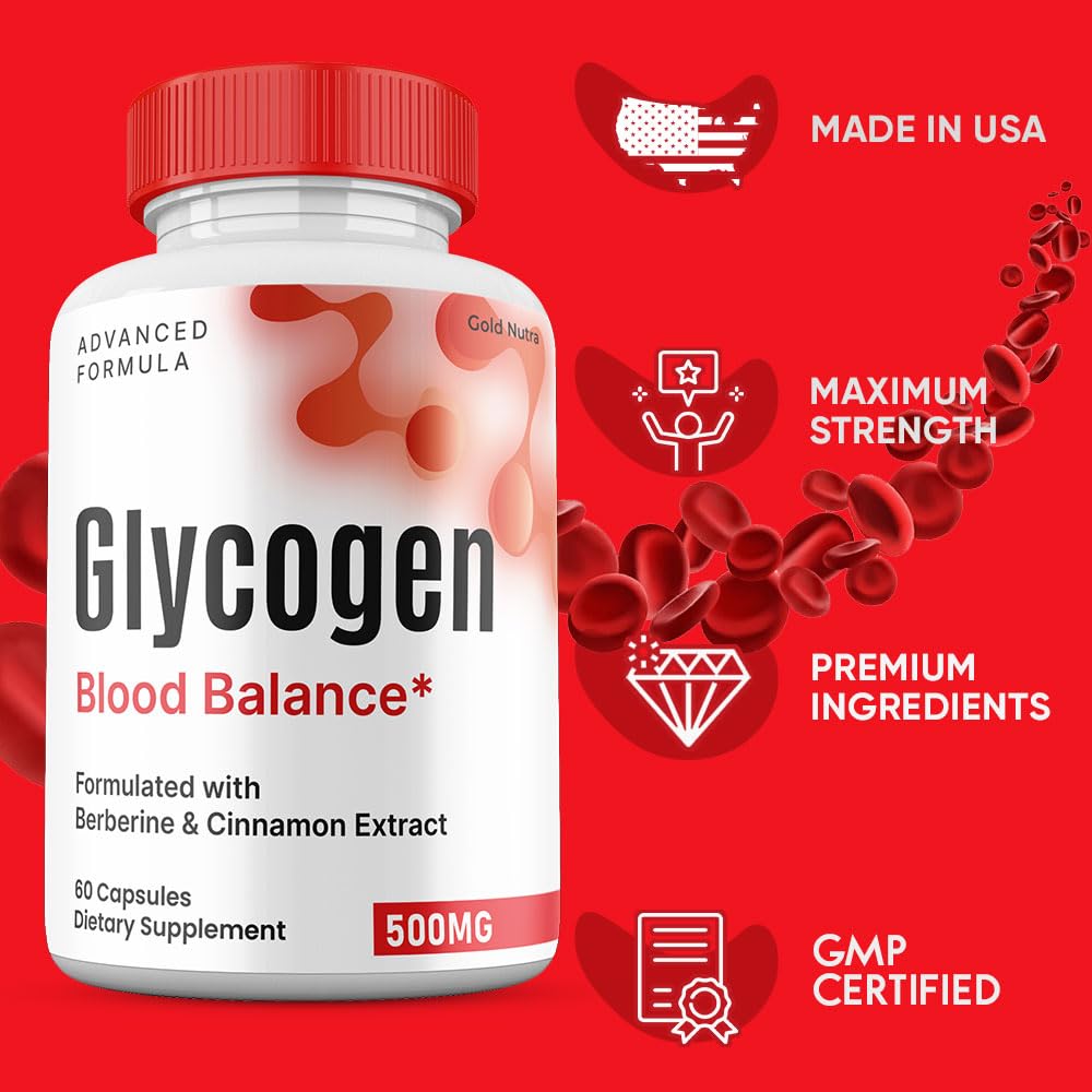 Gold Nutra Glycogen Capsules Blood Balance, Premium All Natural Ingredients, Official Maximum Strength Pills Glycogen Blood Supplement Vitamins (2 Pack)