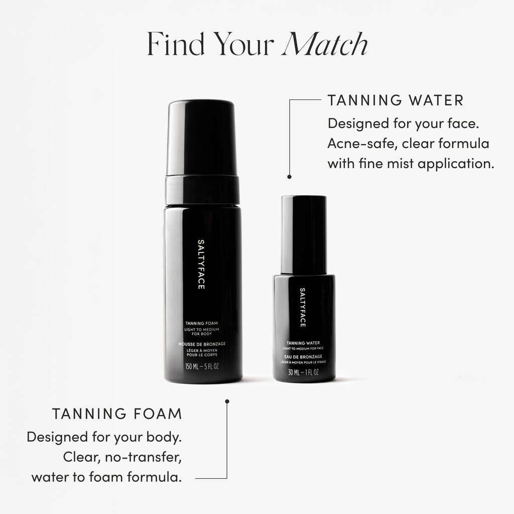 SALTYFACE - Tanning Water (Light to Medium) - Self Tanner for Face, Neck, Ears, Chest - No Color Transfer - Oil Free, Fragrance Free - Streak-Free, Non-Clogging - Vegan Skin Care - 1 FL OZ (30 ML)