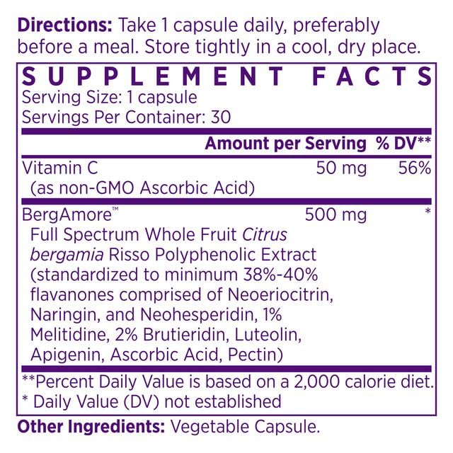 NAOMI Italian Citrus Bergamot 500mg Award-Winning Cardiologist Dvlpd to Support Healthy Cholesterol & Triglyceride Levels Already in Normal Range, w/ 7 Key Polyphenols, Bergamot, VIT C, 30-Day Supply