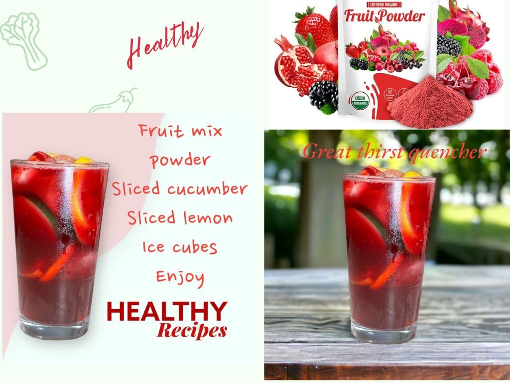 Organic Superfood Fruit Powder Smoothie & Juice mix - Antioxidants Rich Nutrients. Digestive Health, Weight Management, Immune Boosting, Energy boosting, Vitality, Vegan, Non- GMO, Gluten Free, Vegan.