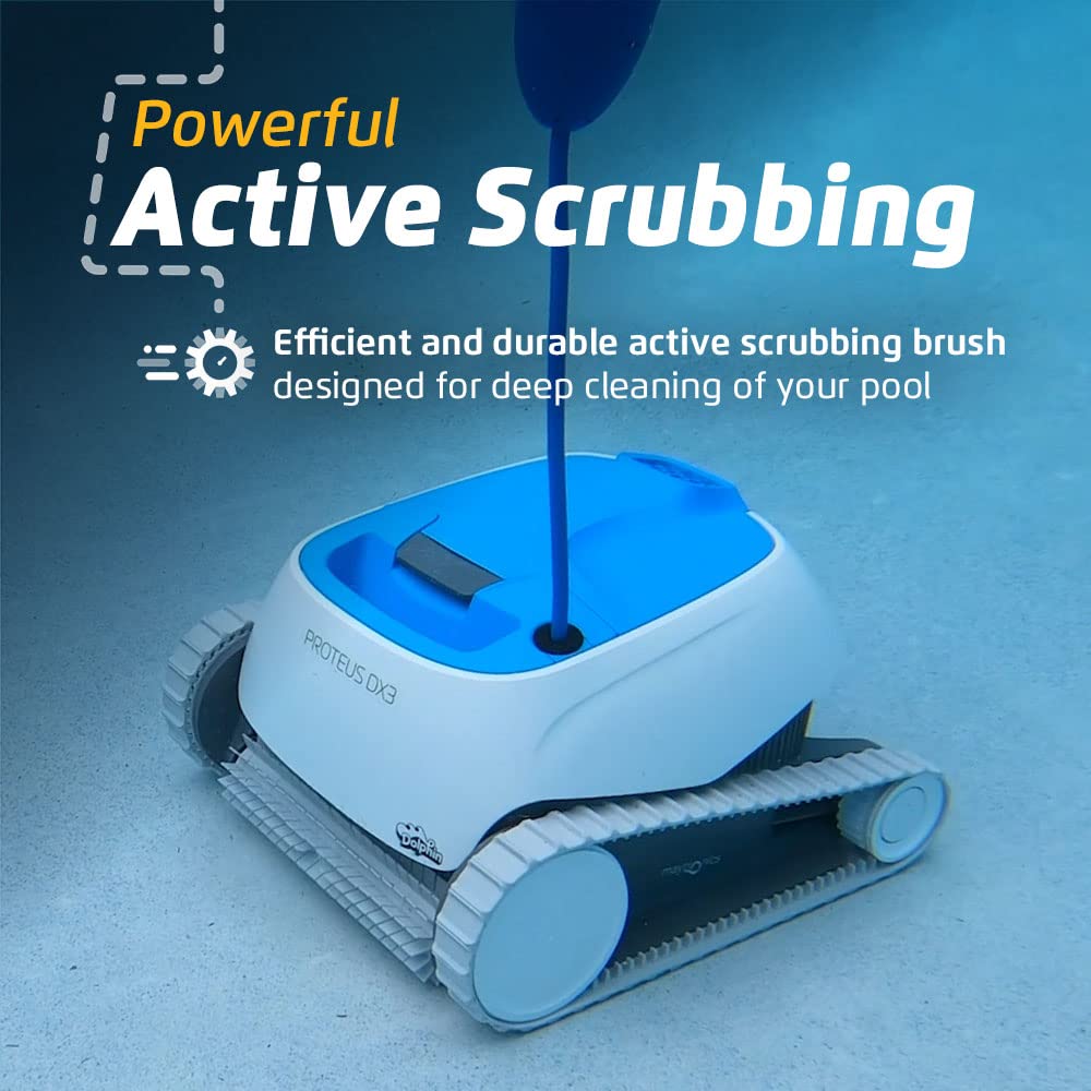 Dolphin Proteus DX3 Automatic Robotic Pool Vacuum Cleaner, Wall Climbing, Active Scrubber Brush, Ideal for In-ground Pools up to 33 FT in Length