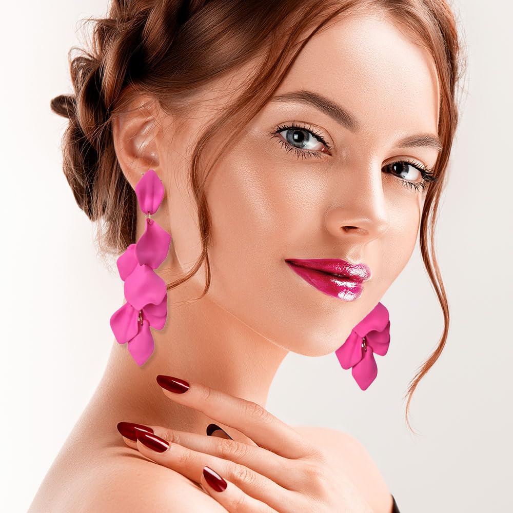 12 Pairs Acrylic Rose Petal Earrings Boho Rattan Earrings Tassel Dangle Earrings for Women Jewelry Set﻿ (Style2)