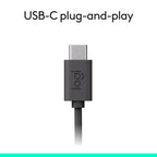 Logitech H391 Wired Headset PC/Laptop Stereo Headphones, USB-C, Graphite