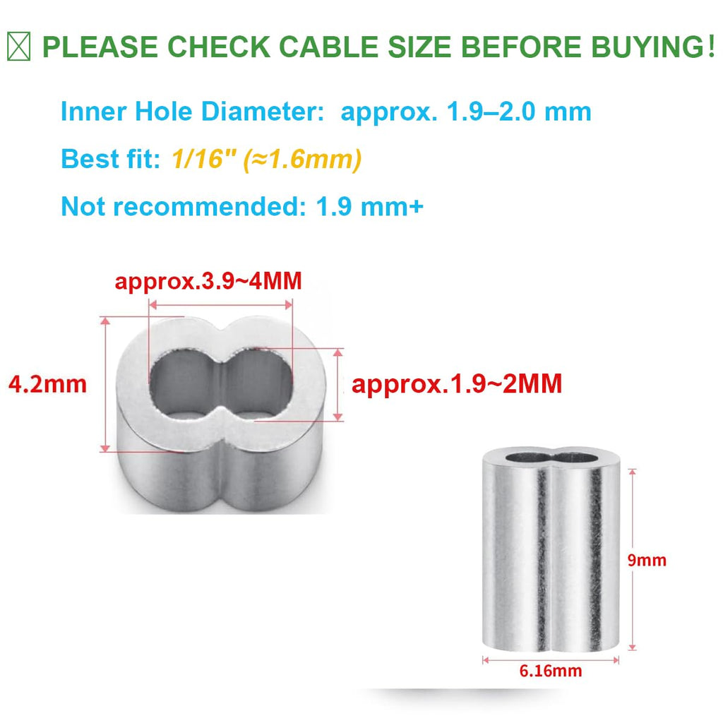 1/16 Aluminum Ferrules, Crimping Loop Sleeves 200PCS, Wire Rope Crimps
