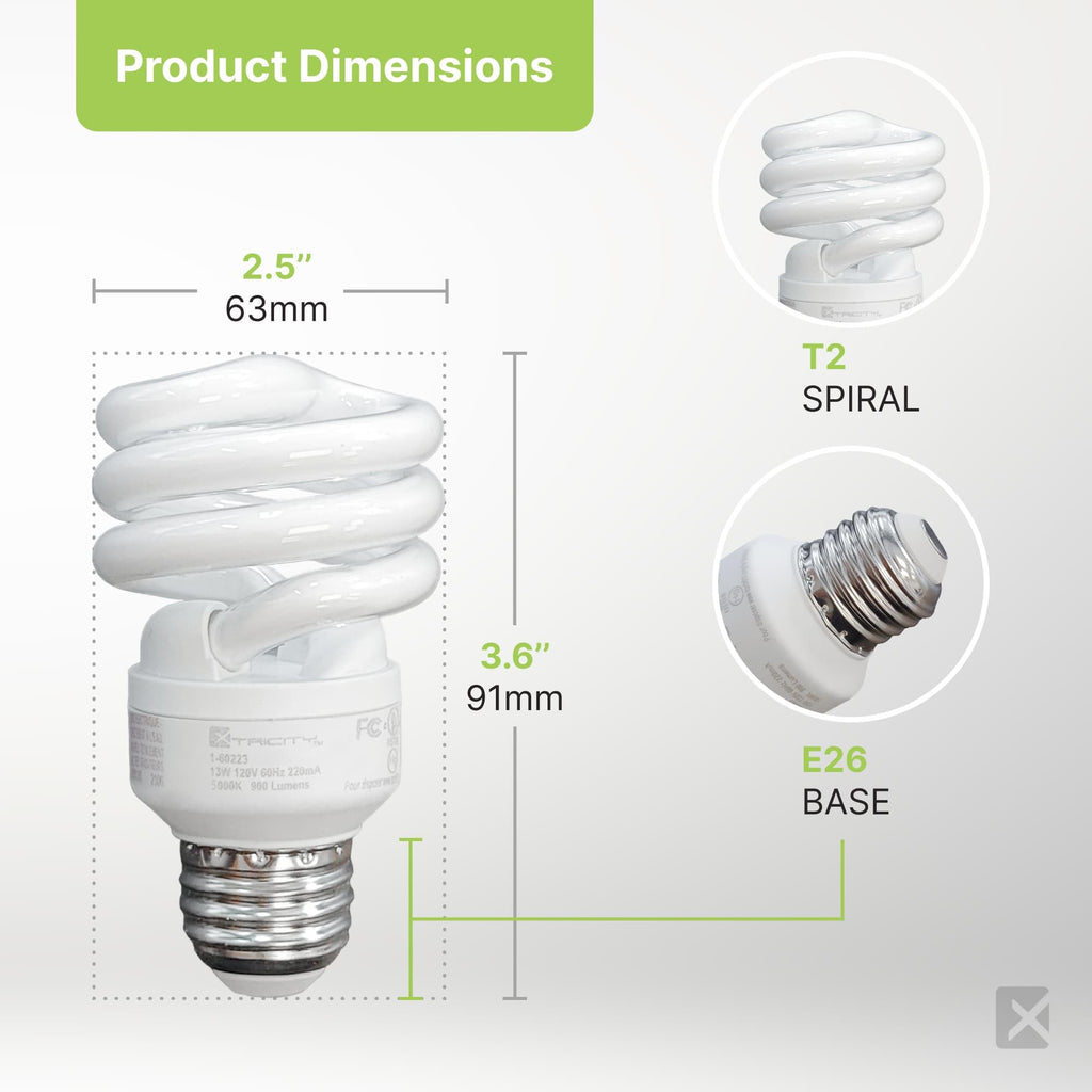 Xtricity Compact Fluorescent Light Bulbs T2 Spiral, E26 Base (2 Pack)