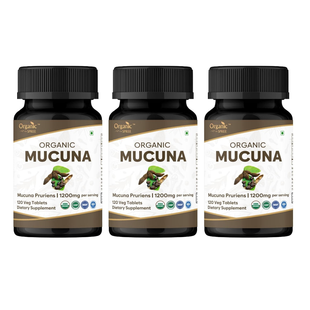 ORGANIC SPREE Mucuna Tablets - USDA Organic Mucuna Supplement, Supports Energy, Stamina & Overall Wellness*, 120 Tablets - Pack of 3