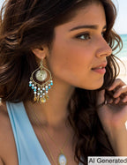 Tan Ran Bohemian Long Tassel Turquoise Water Drop Dangle Earrings