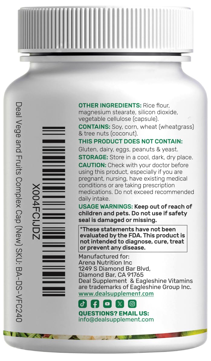 Nature’s Fruits & Veggies Supplement, 240 Veggie Capsules – 80 Whole Food Superfoods for Daily Balance – 40 Fruits with 40 Vegetables and Greens – Non-GMO, Gluten Free