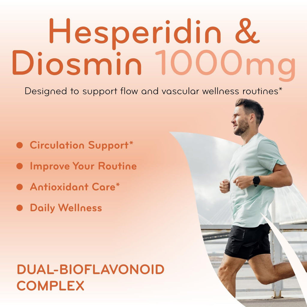 Diosmin Hesperidin 1000mg Circulation and Vein Support Supplement - High Strength Hesperidin & Diosmin Complex 1000mg per Serving Varicose Leg Vein Supplement - Vegan & Non-GMO (30 Servings)