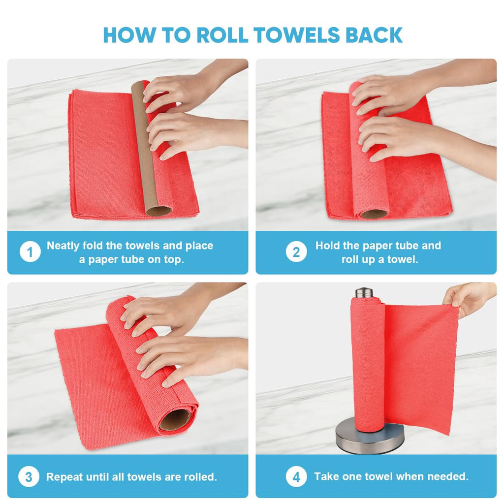 AIDEA Microfiber Cleaning Cloth Roll, 75PK Red, Reusable Paper Towels Tear Away Cloth, Microfiber Towels Washable Shop Rags, Lint Free Cleaning Rags for House, Kitchen, Window, 11.5"×11.5"