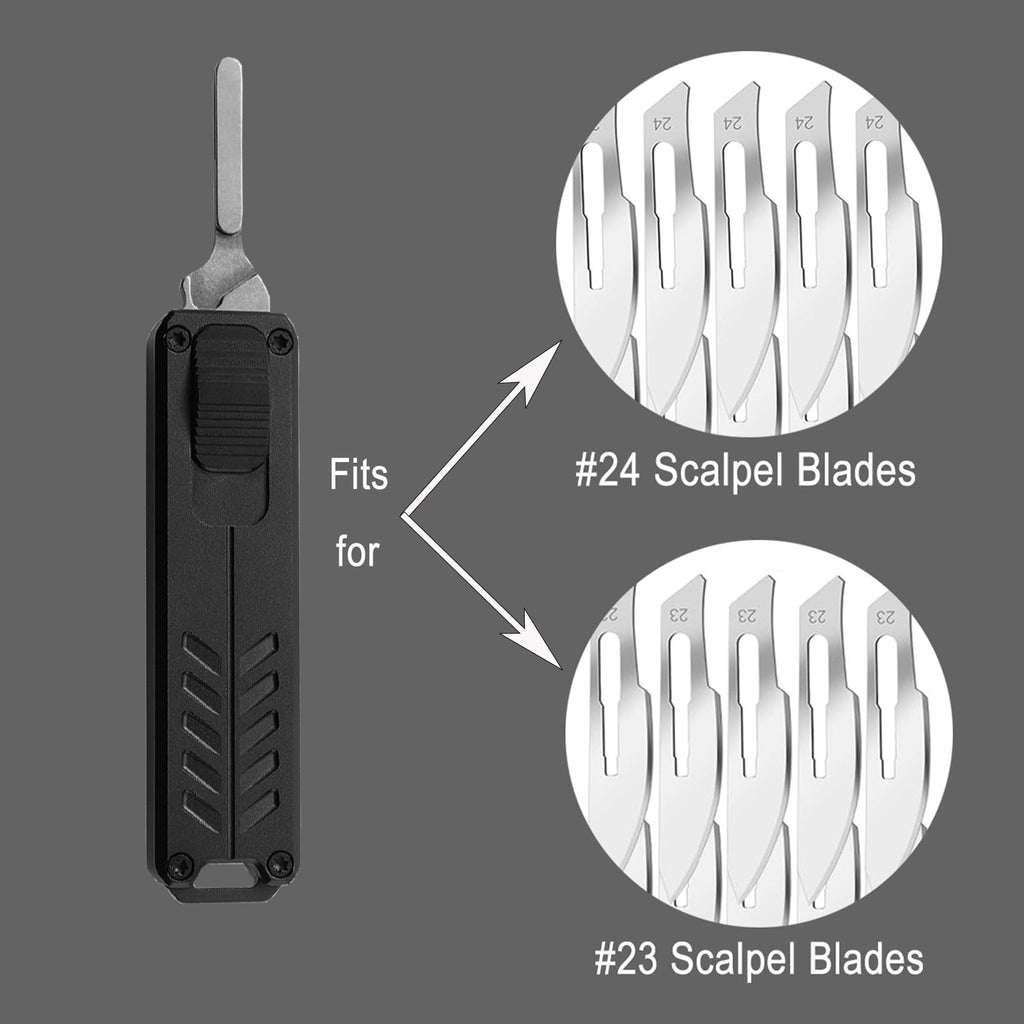 Caressolove Auto Retractable Utility Knife, Safety Black Automatic Box Cutter, Scalpel Pocket Knife, Push Button EDC Razor Knife with 10PCS #23 Blades